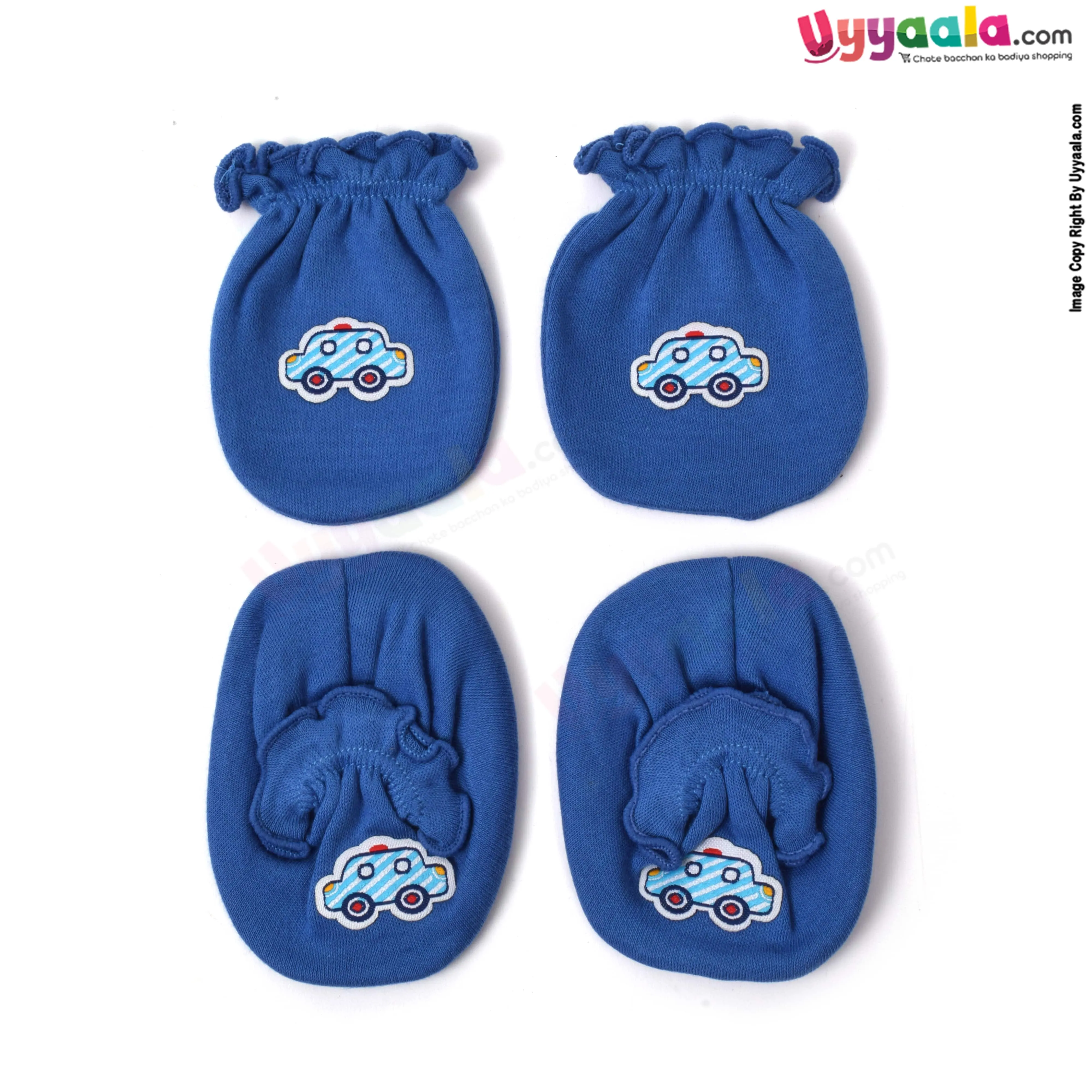 Mittens & Booties Set for New Born Baby - Navy Blue & White (Pack of 2)