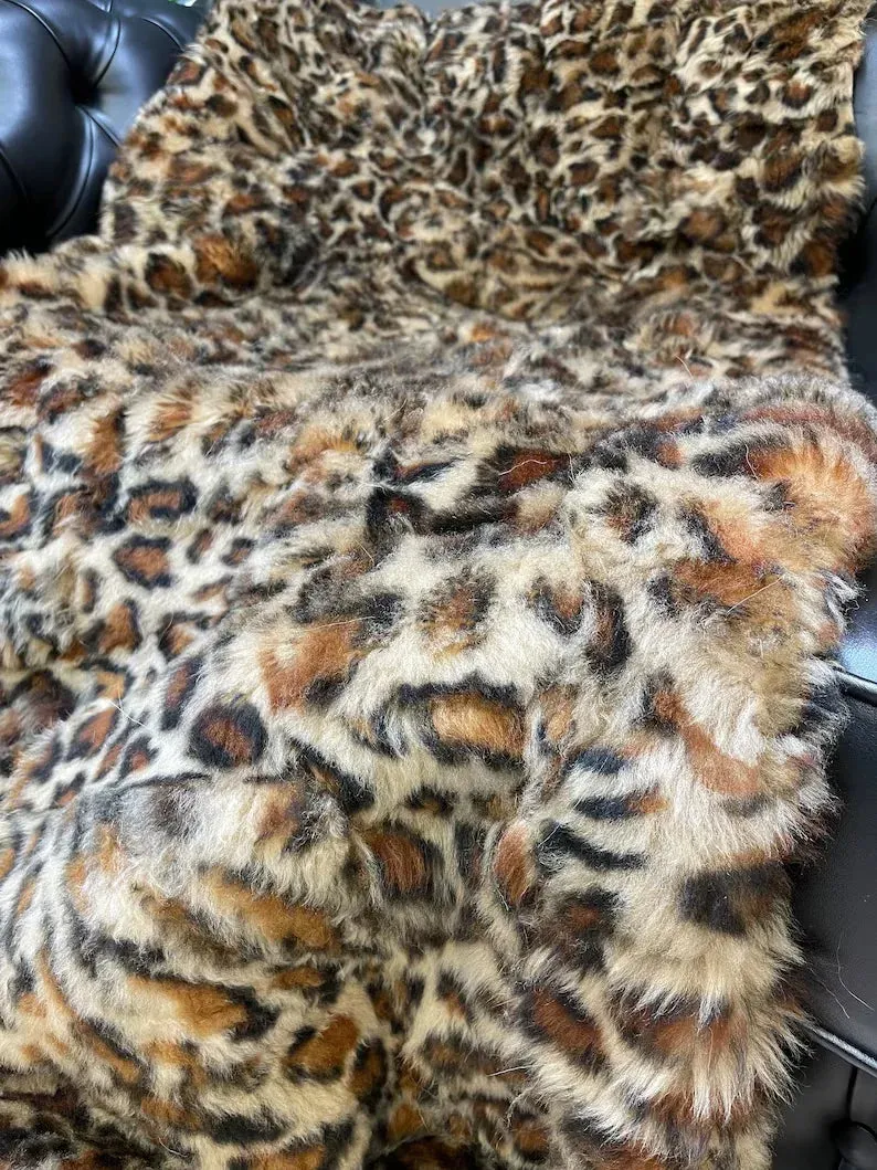 Natural Leopard Style Handmade Sheepskin Fur Blanket, Luxury Cozy Sexy Blanket