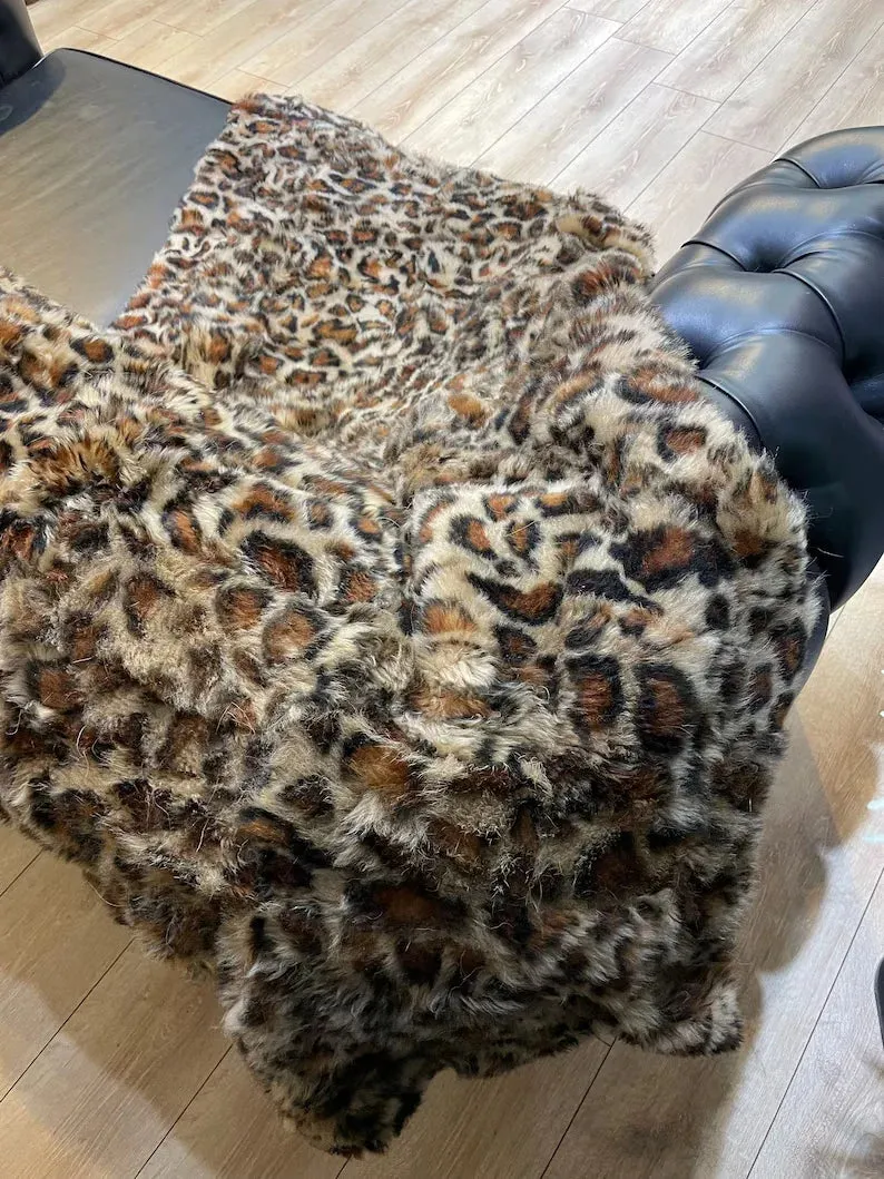 Natural Leopard Style Handmade Sheepskin Fur Blanket, Luxury Cozy Sexy Blanket