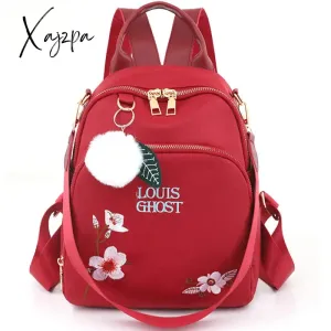 New Trend Embroidery Design Backpacks Light Luxury Anti Splash Nylon Fabric Backpack Large Capacity Multi Functional School Bags