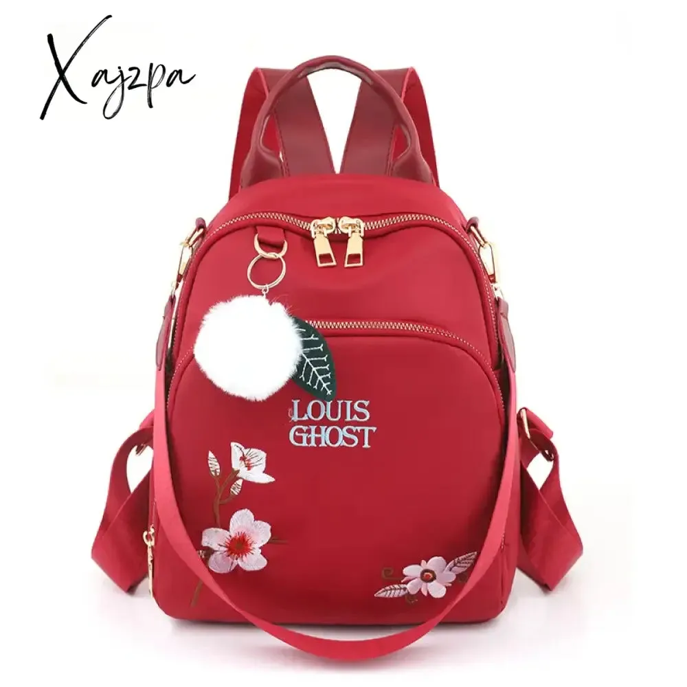 New Trend Embroidery Design Backpacks Light Luxury Anti Splash Nylon Fabric Backpack Large Capacity Multi Functional School Bags