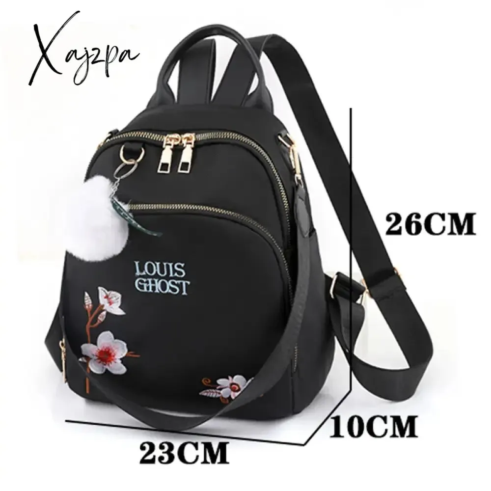 New Trend Embroidery Design Backpacks Light Luxury Anti Splash Nylon Fabric Backpack Large Capacity Multi Functional School Bags