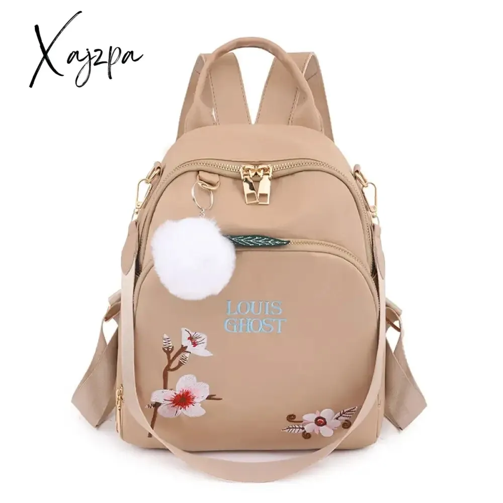 New Trend Embroidery Design Backpacks Light Luxury Anti Splash Nylon Fabric Backpack Large Capacity Multi Functional School Bags