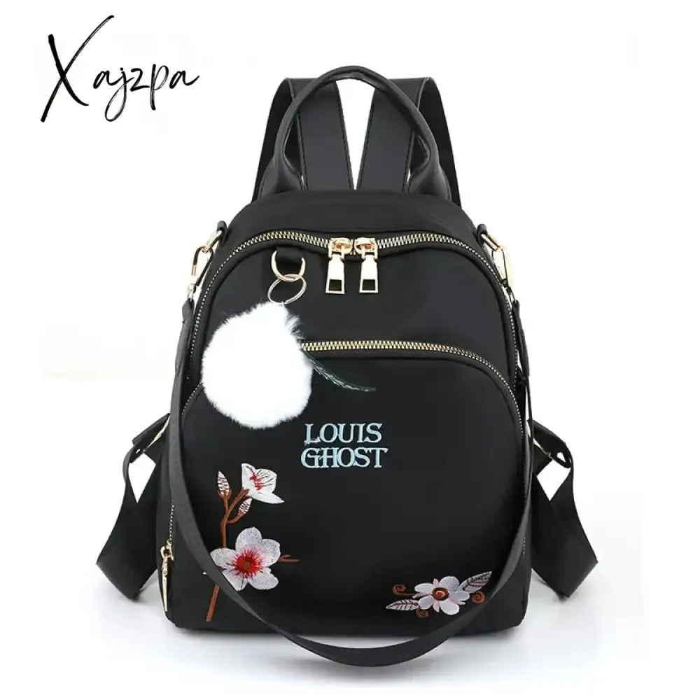 New Trend Embroidery Design Backpacks Light Luxury Anti Splash Nylon Fabric Backpack Large Capacity Multi Functional School Bags