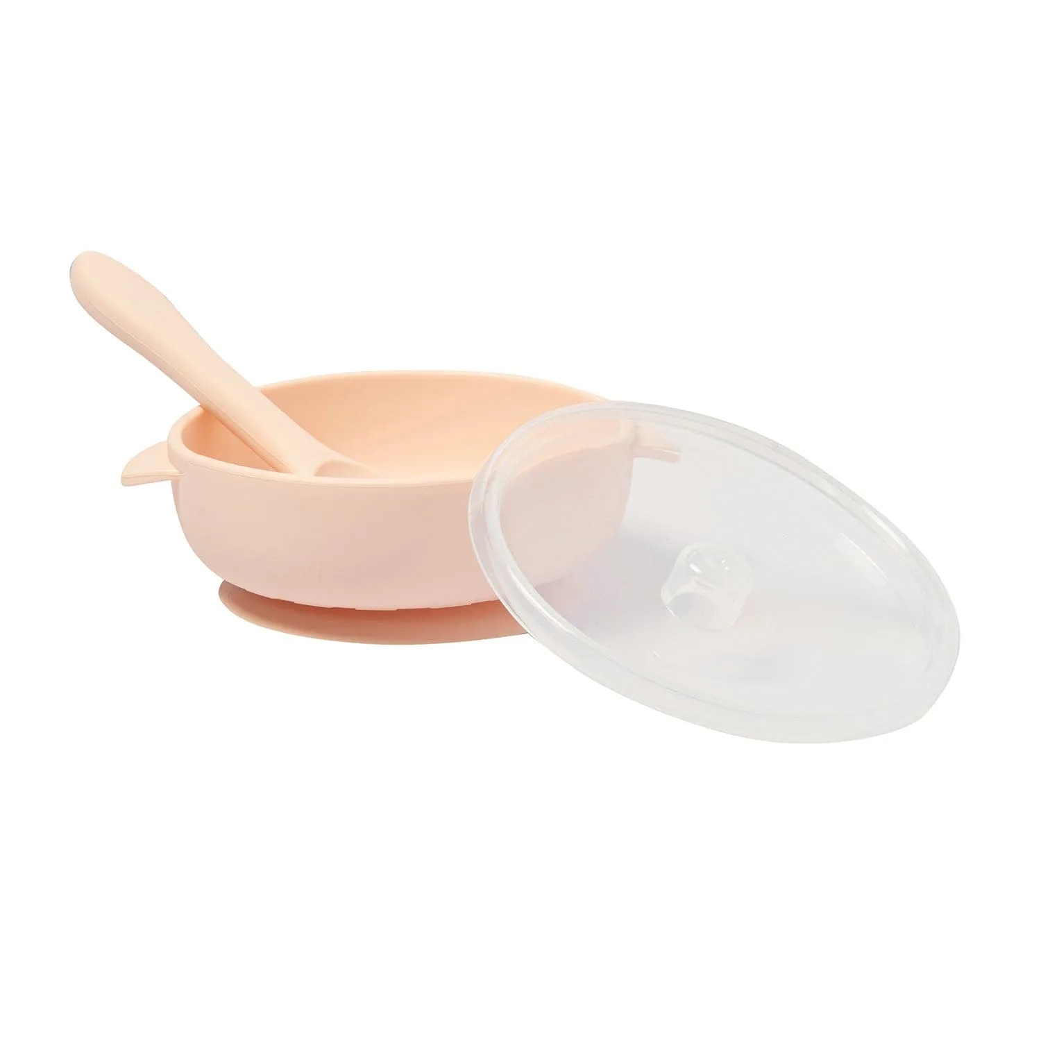 Peach Silicon Bowl With Lid And Spoon Set