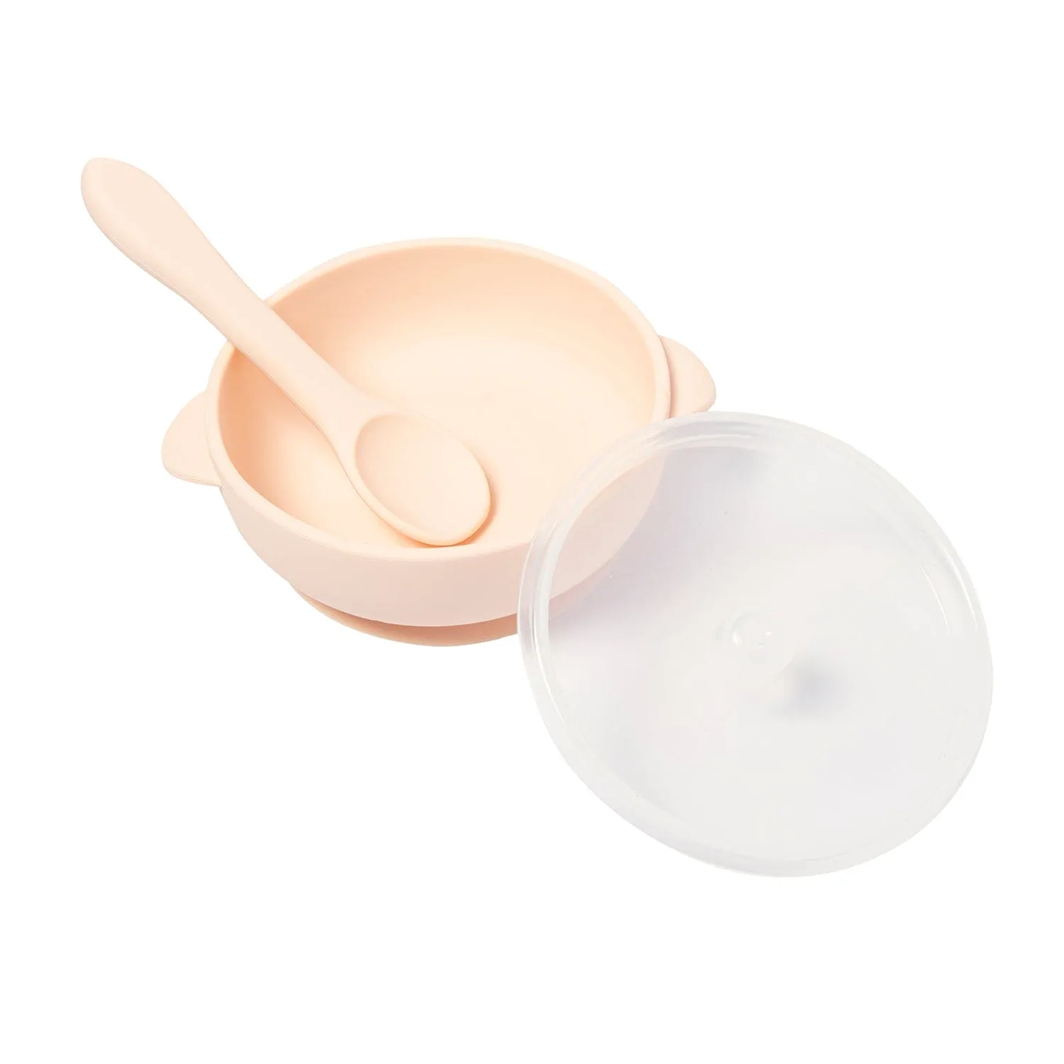 Peach Silicon Bowl With Lid And Spoon Set