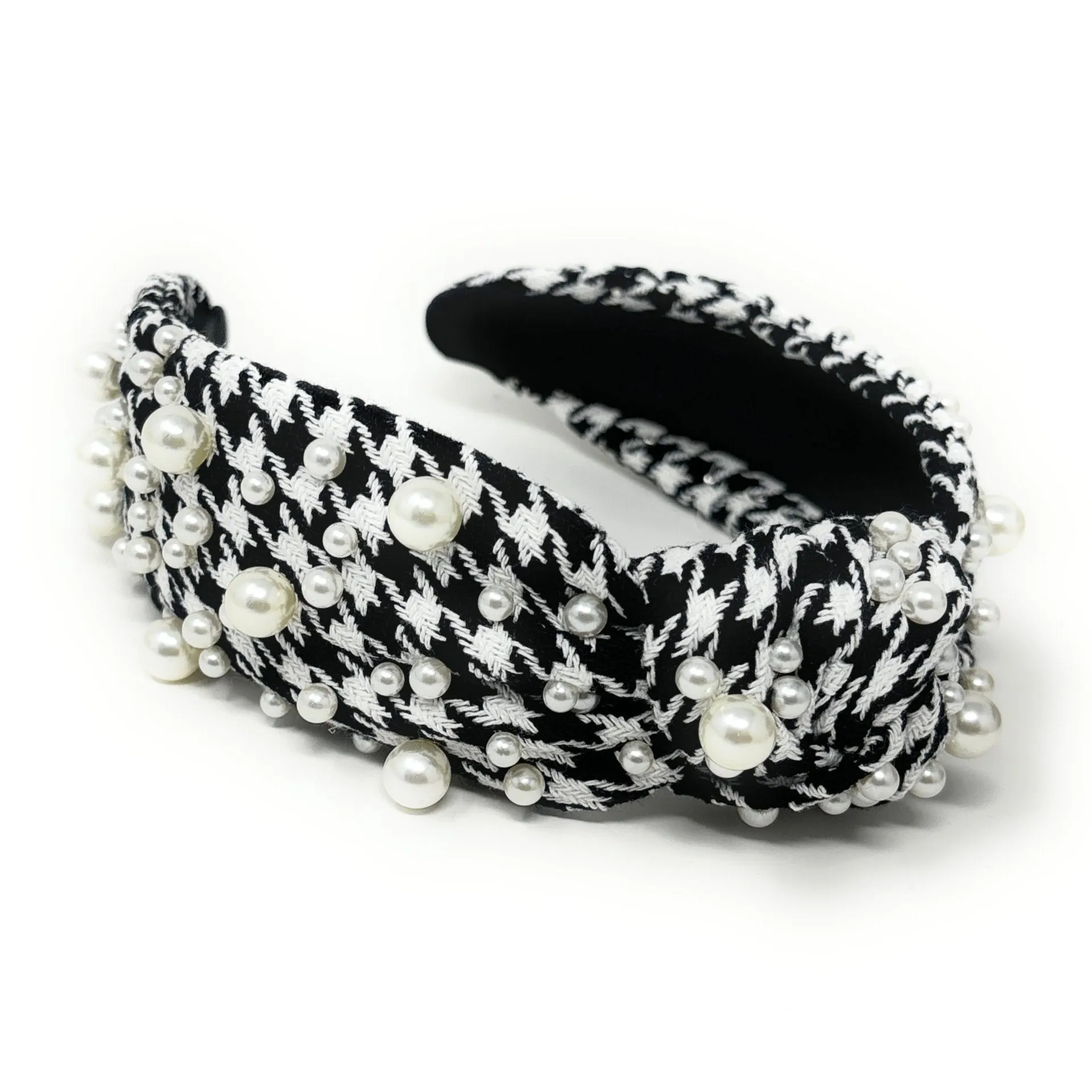 Pearly Houndstooth Top Knot Headband