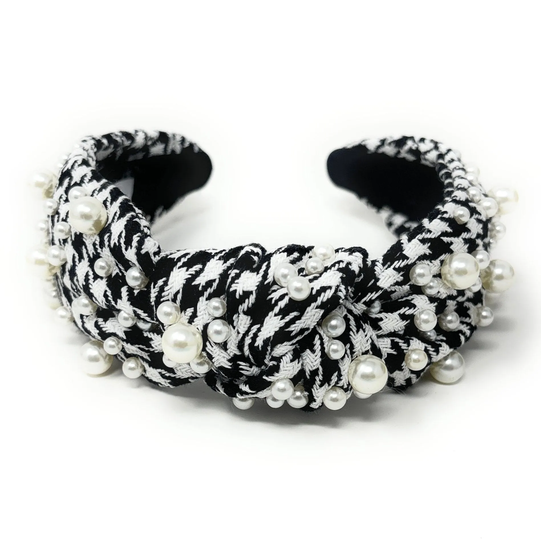 Pearly Houndstooth Top Knot Headband