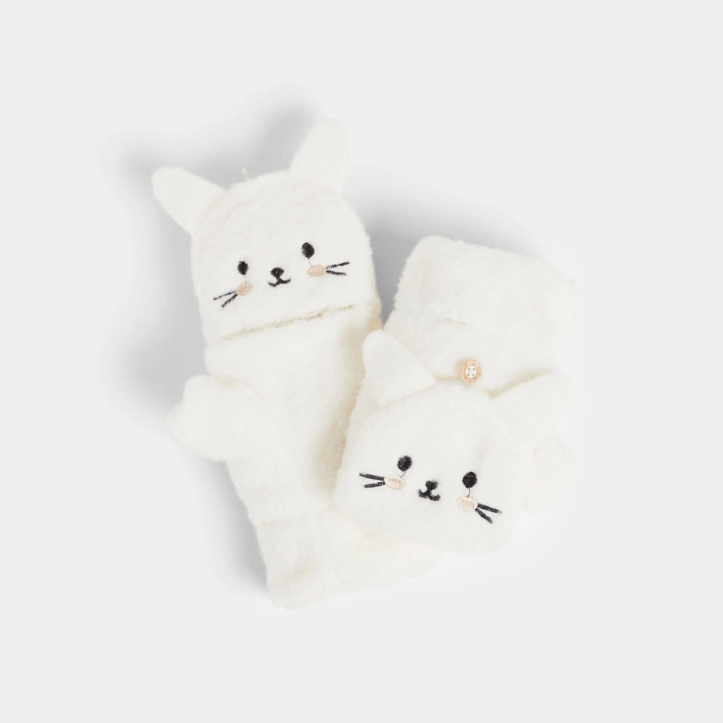 Peekaboo Cat Fingerless Gloves - Winter White