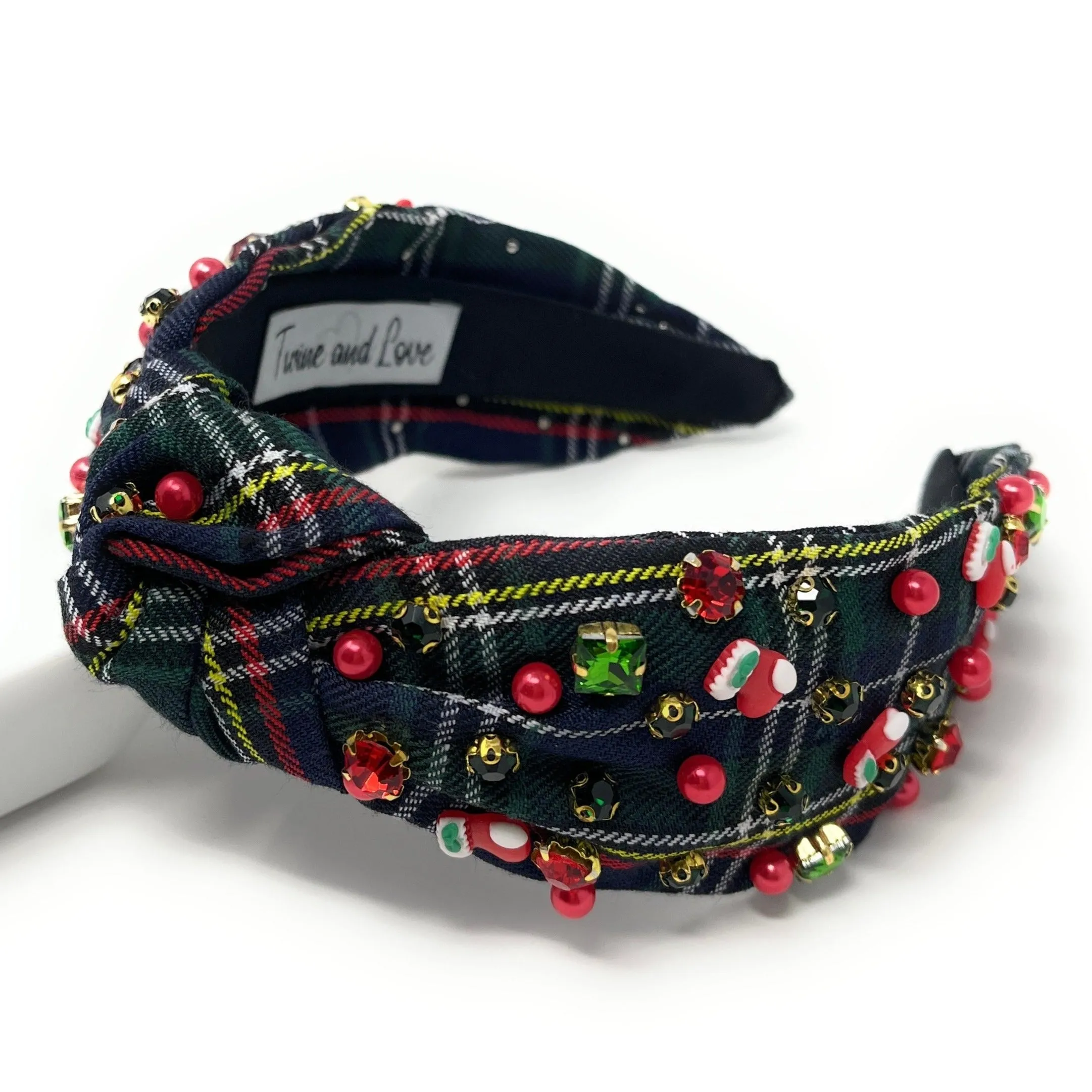 Plaid Jeweled Knot Headband