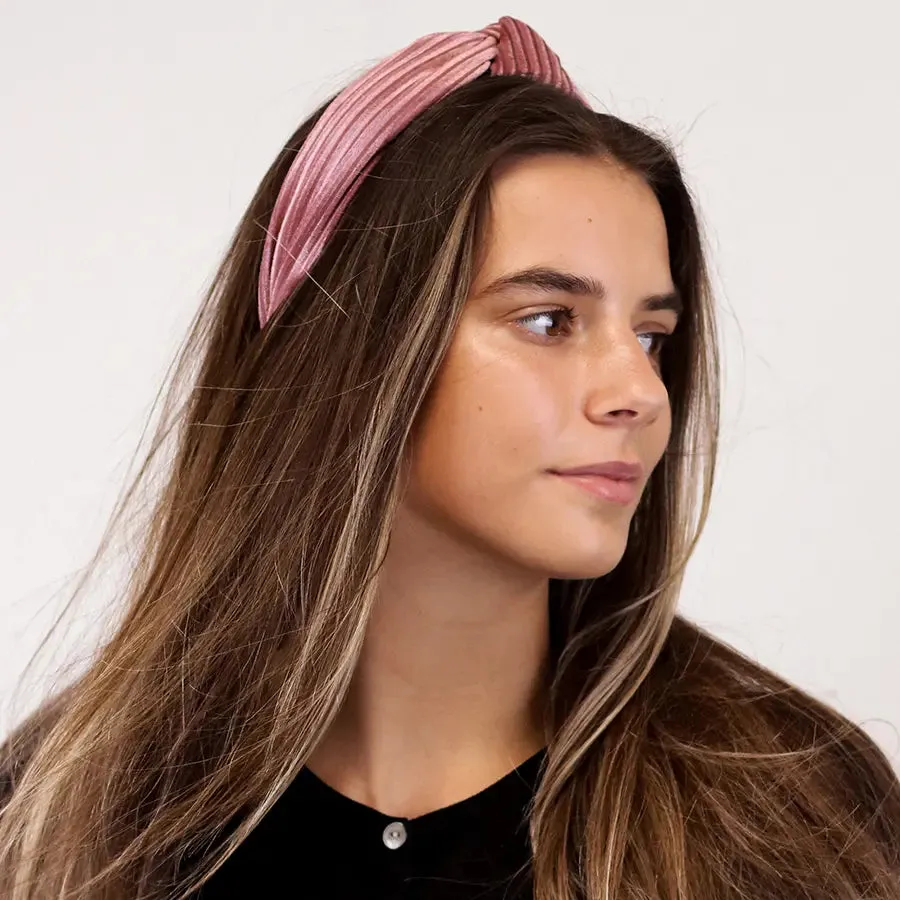 POM Blush Pink Velvet Pleated Knot Headband