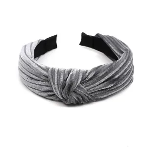 POM Light Grey Velvet Pleated Knot Headband