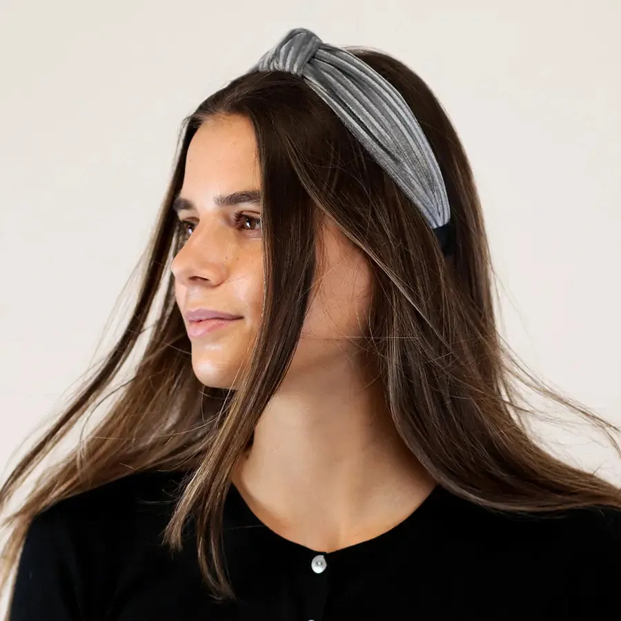 POM Light Grey Velvet Pleated Knot Headband