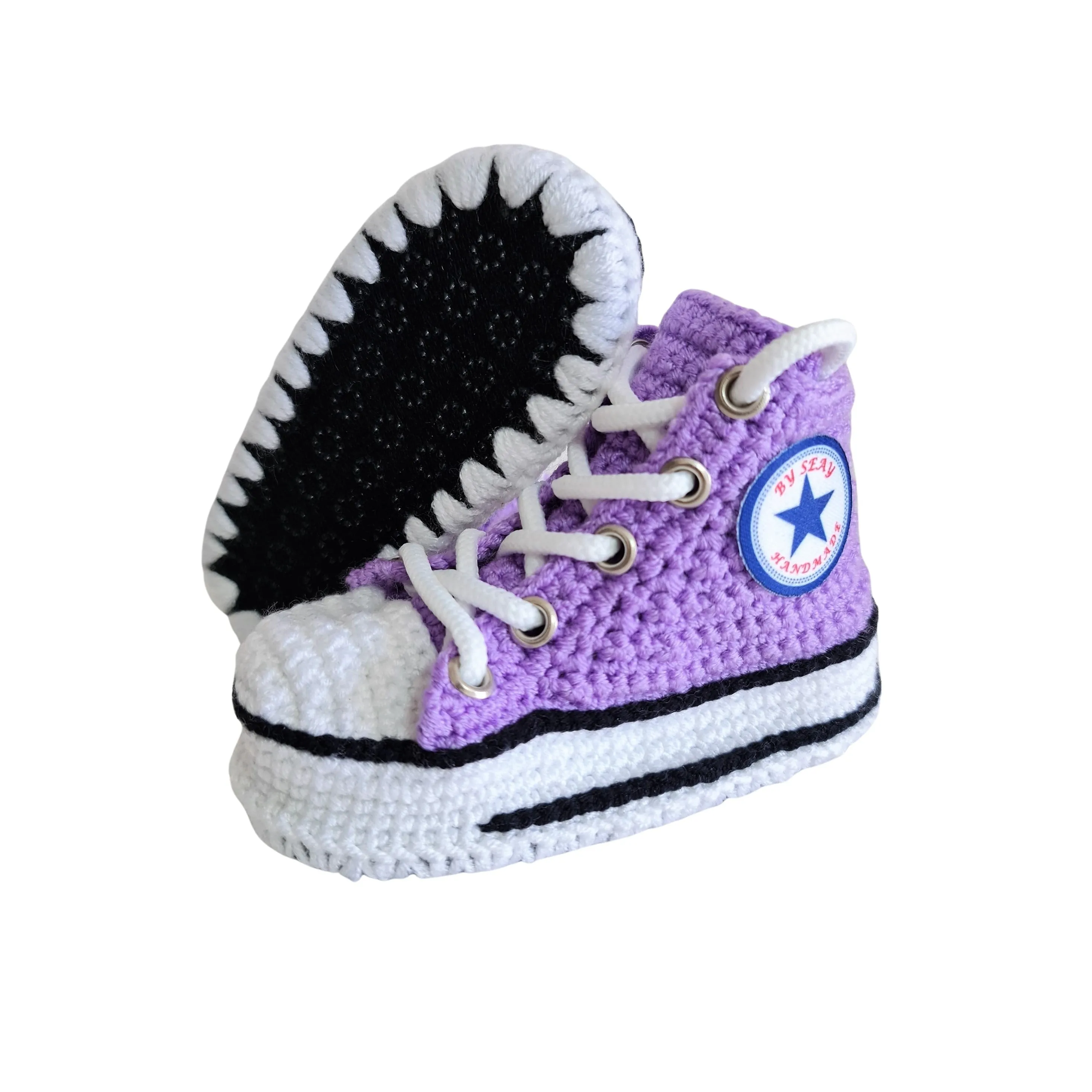 Purple Baby Canvas Booties Handmade Crochet Sneakers Slippers