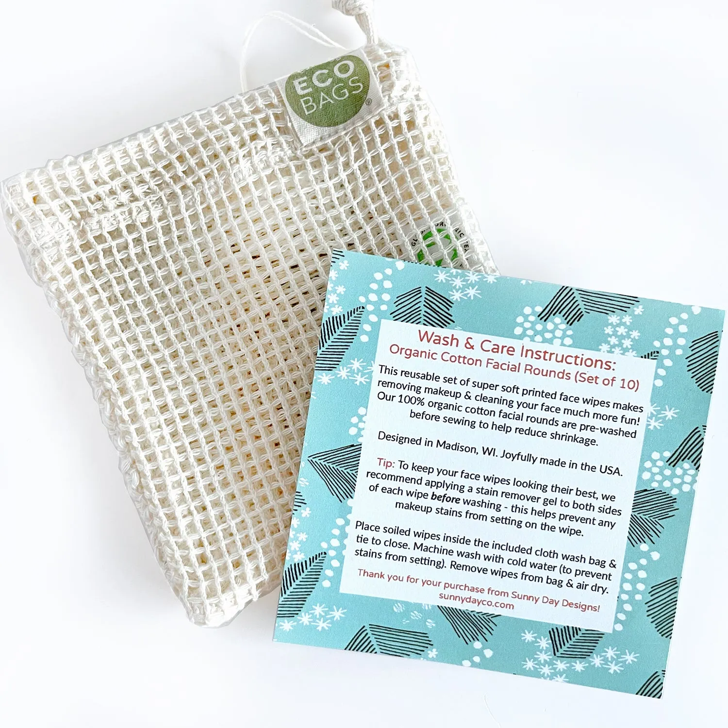 Reusable Facial Rounds (Set of 10) * Sweet Pea Print * Organic Cotton   |  Washable Makeup Remover Wipes