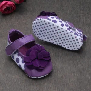 Round Toed Cotton Polka Print Big Corsage Booties-Purple,White