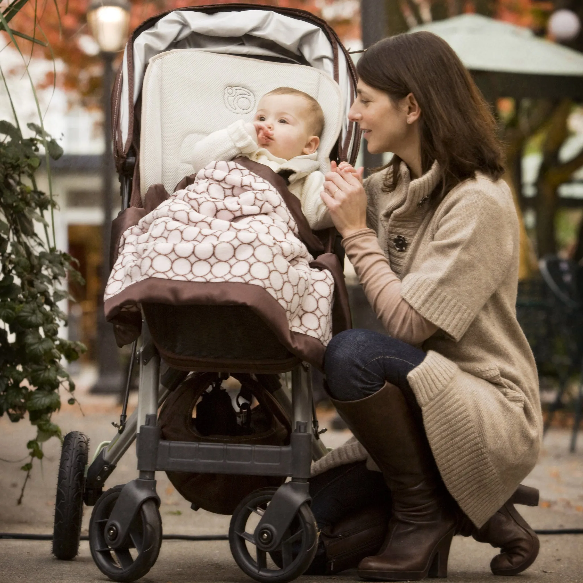 Stroller Blanket - Brown Mod Circles, Pastel Pink, Large, 30x40 inches