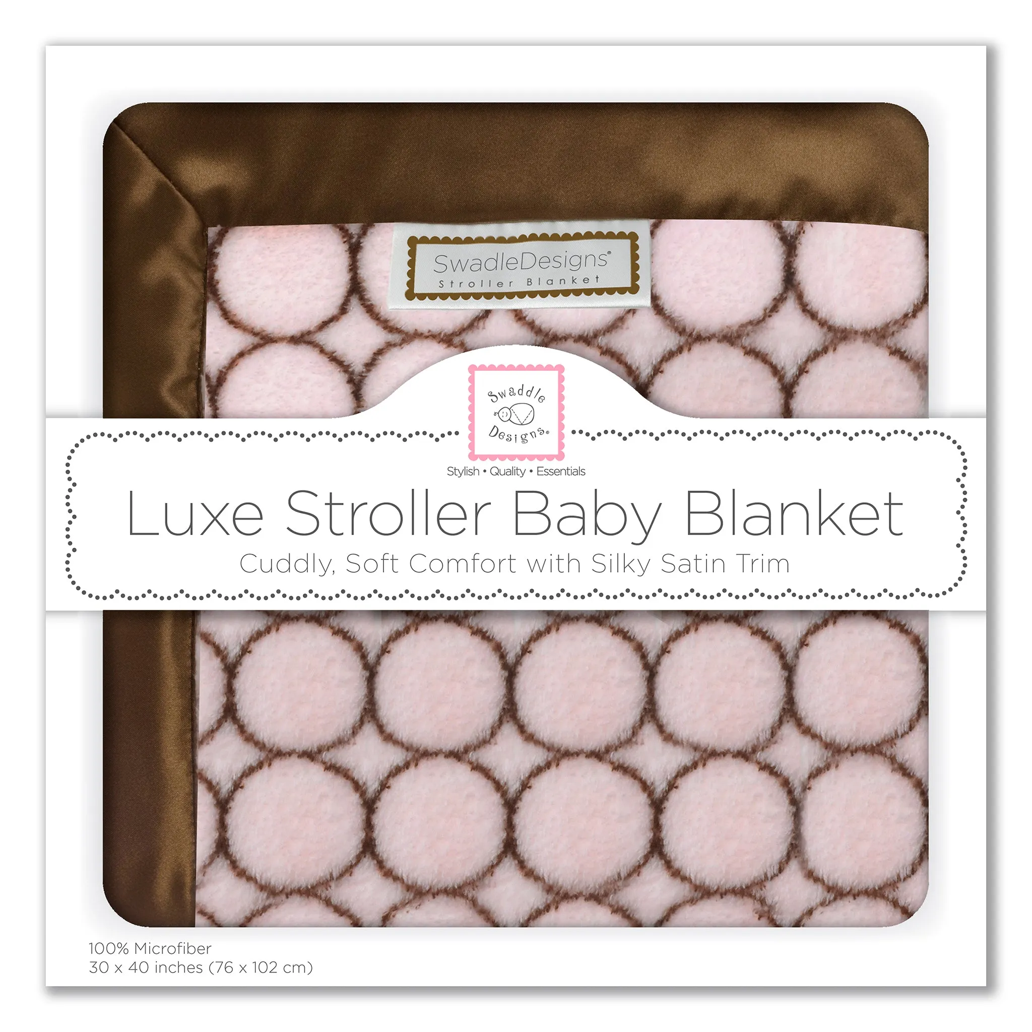 Stroller Blanket - Brown Mod Circles, Pastel Pink, Large, 30x40 inches