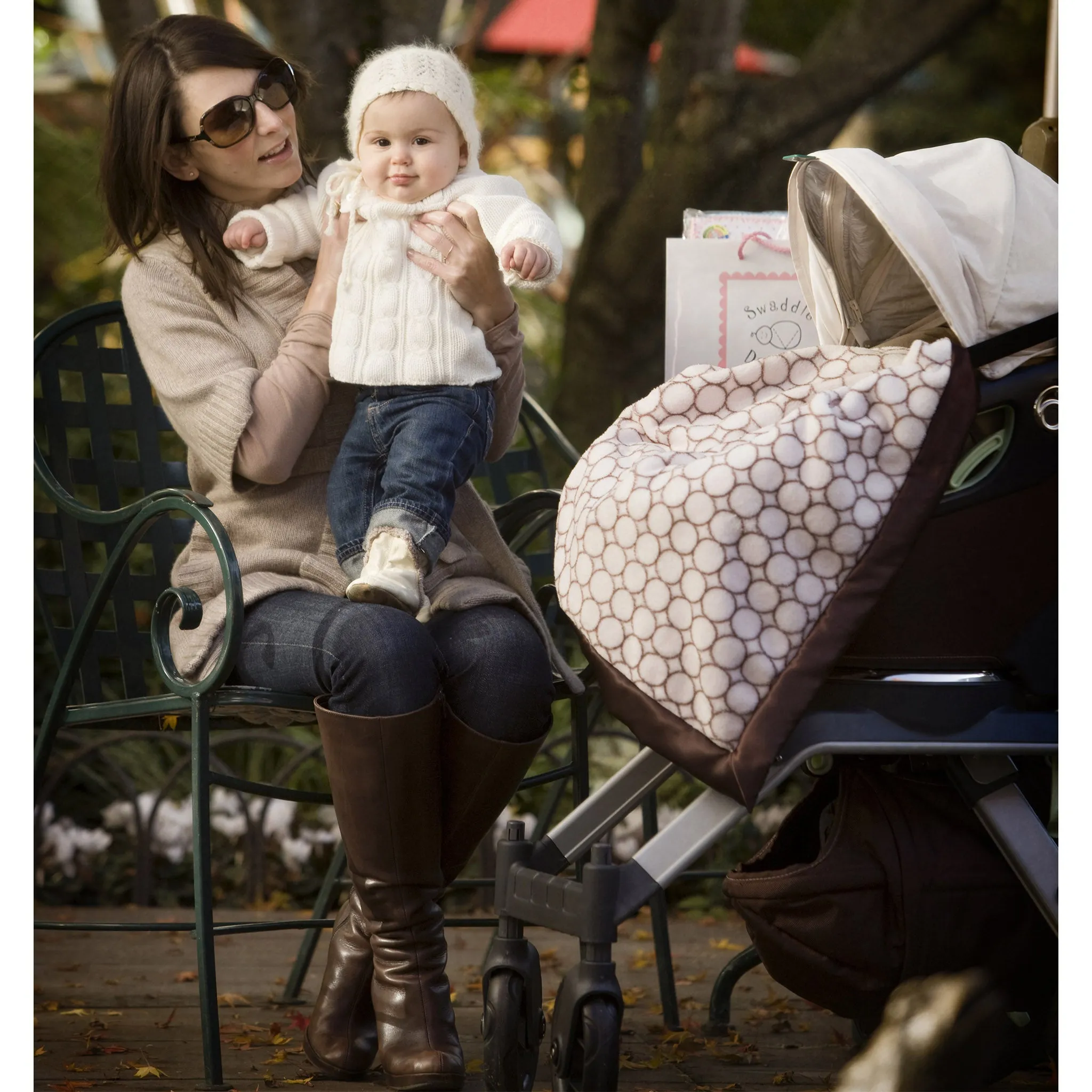 Stroller Blanket - Brown Mod Circles, Pastel Pink, Large, 30x40 inches