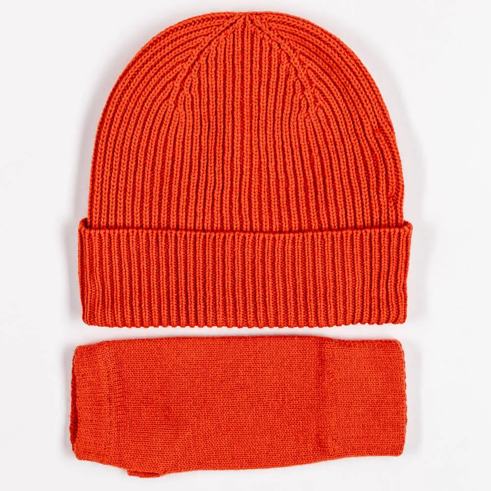 Sunrise Orange Cashmere Beanie and Mittens Set