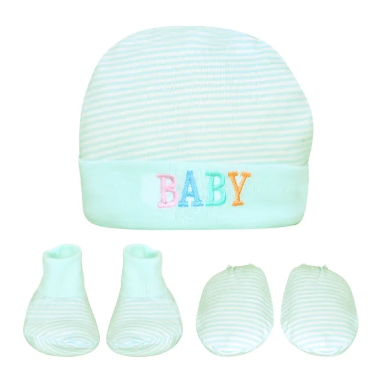 THE LITTLE LOOKERS Cotton Cap,Mitten and Booty Set for Unisex New Born Babies and Infants