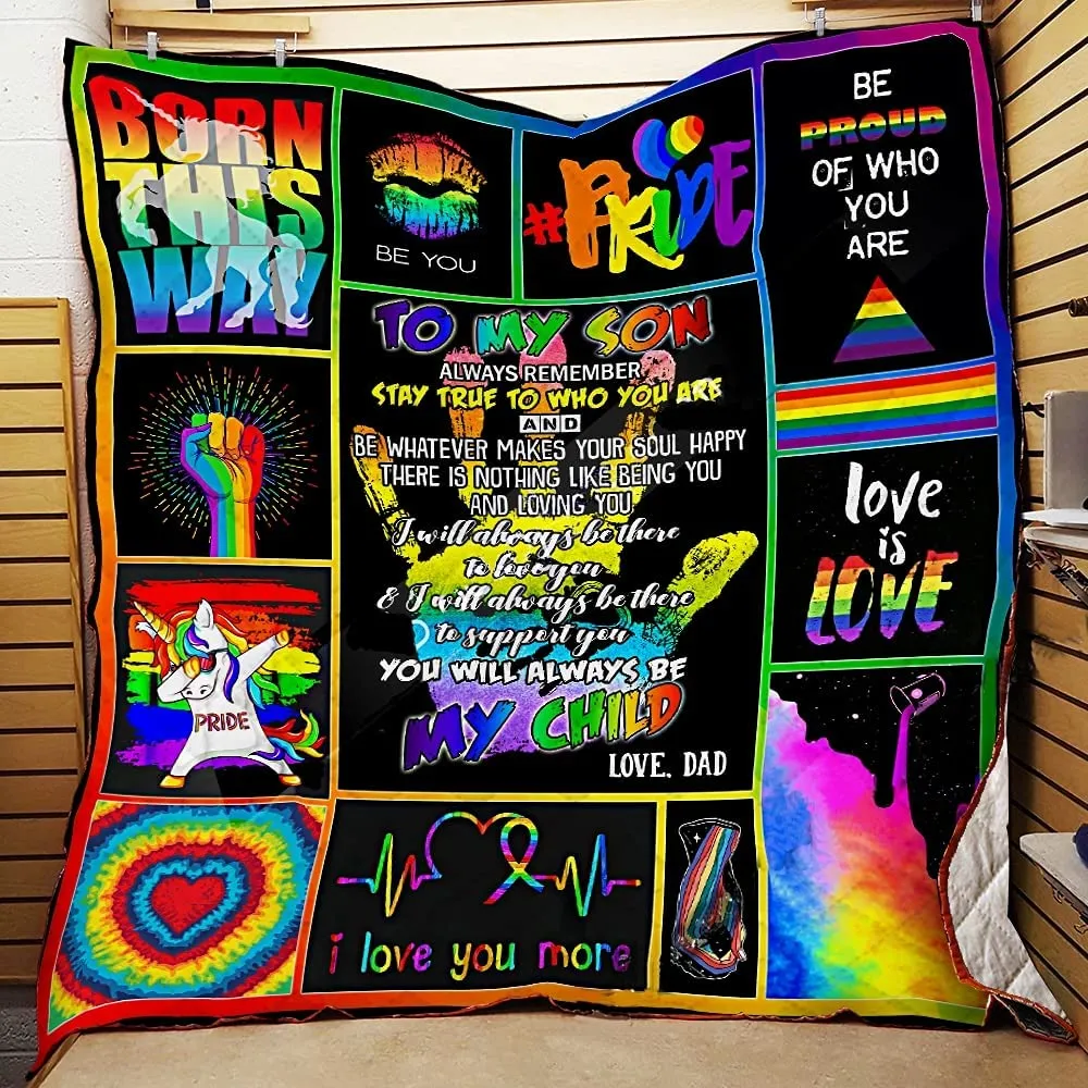 To My Son Blanket Lgbt Pride Fleece Blankets, Pride Blankets From Dad Mom, Gay Pride Bisexual Pride Month Gifts