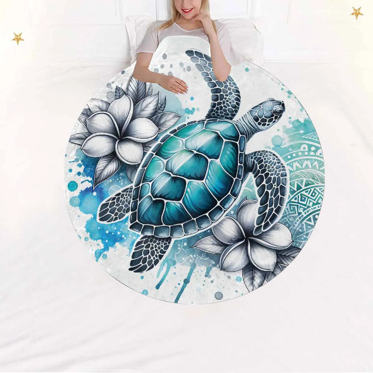 Turtle_Awd35195  Circular Micro Fleece Blanket 60"