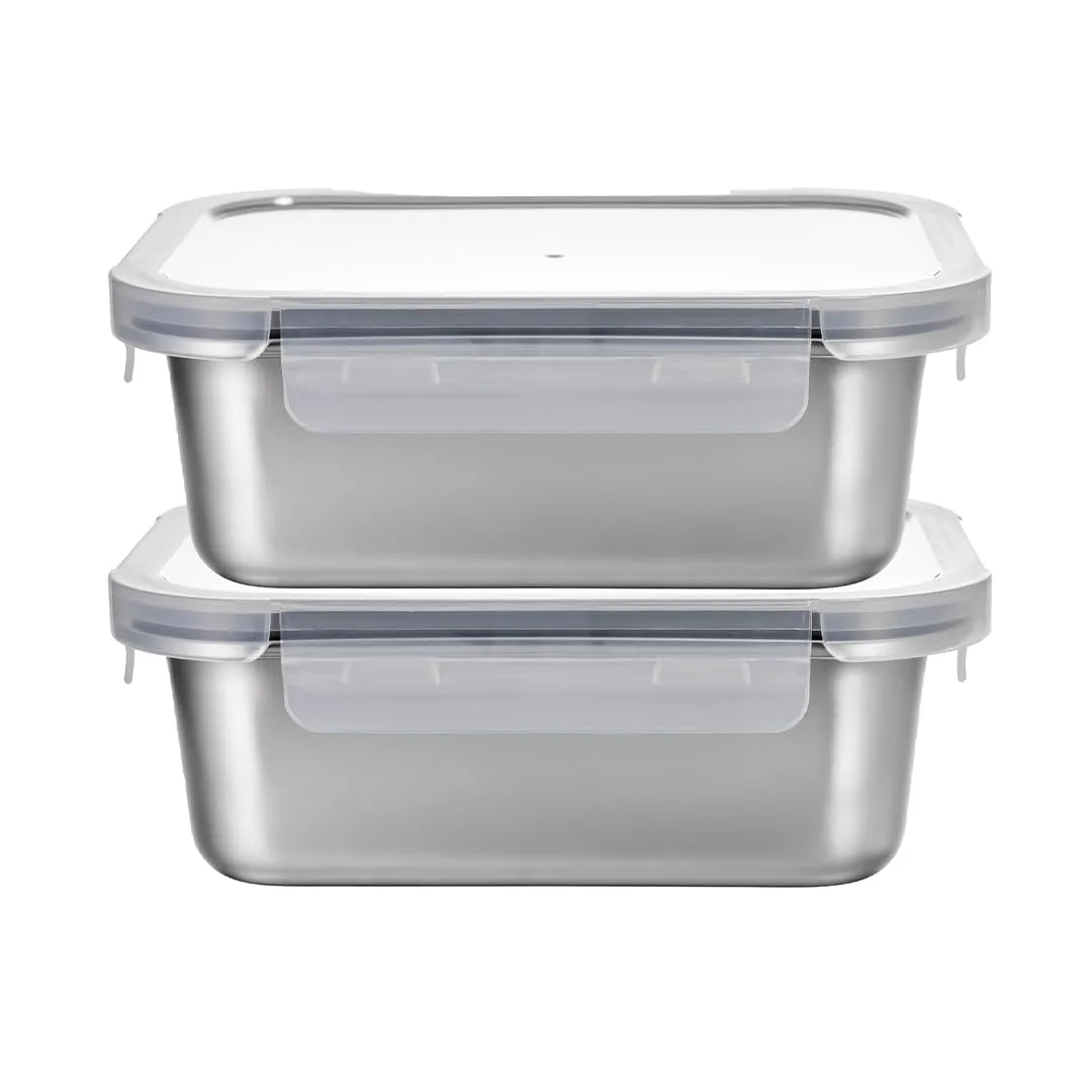 UMAI Stainless Steel Food Container | Leakproof | Snap Lock Lid | Airtight | Lunch Box for Office Men, Women, Kids | Steel Tiffin Box (800ml, Pack of 2)