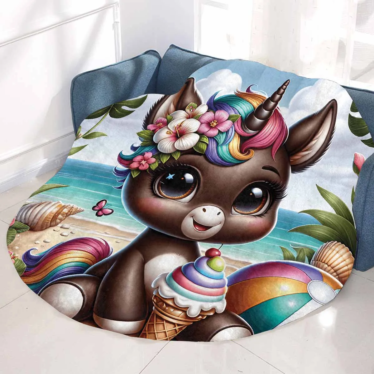 Unicorn_Awd35131  Circular Micro Fleece Blanket 47"