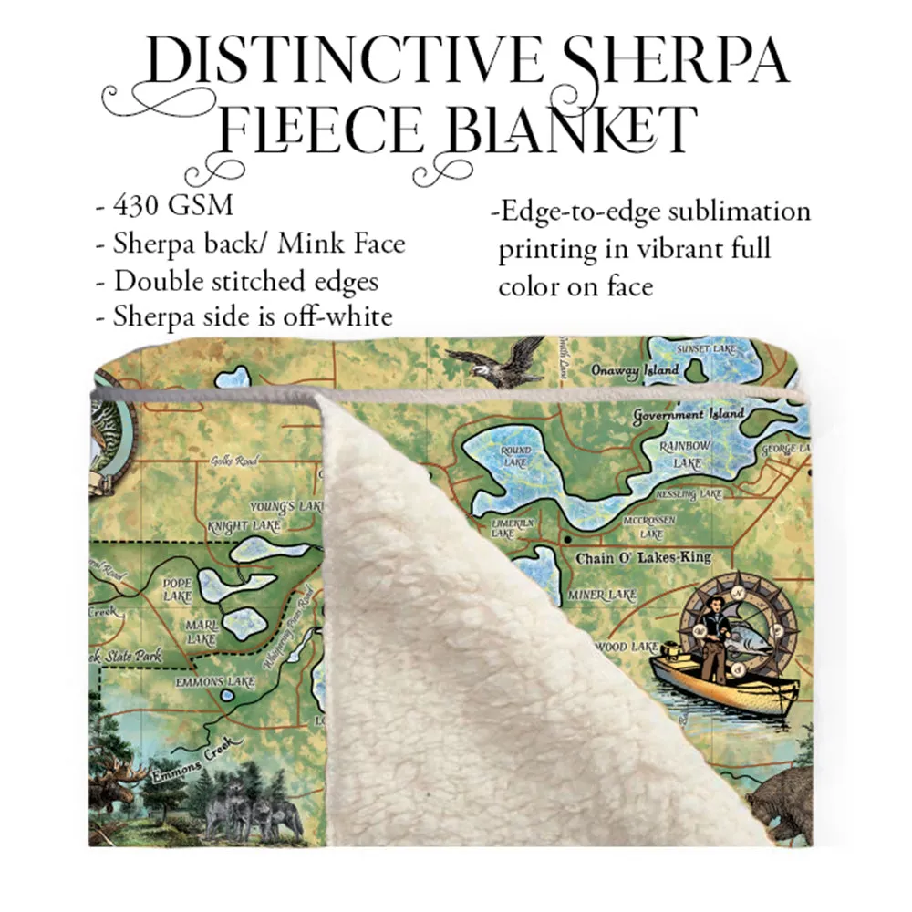 Waupaca Chain of Lakes wisconsin Sherpa Fleece Blanket Double Stitched Edges Cozy Luxury Fluffy Super Soft 430 GSM Polyester Throw Blanket