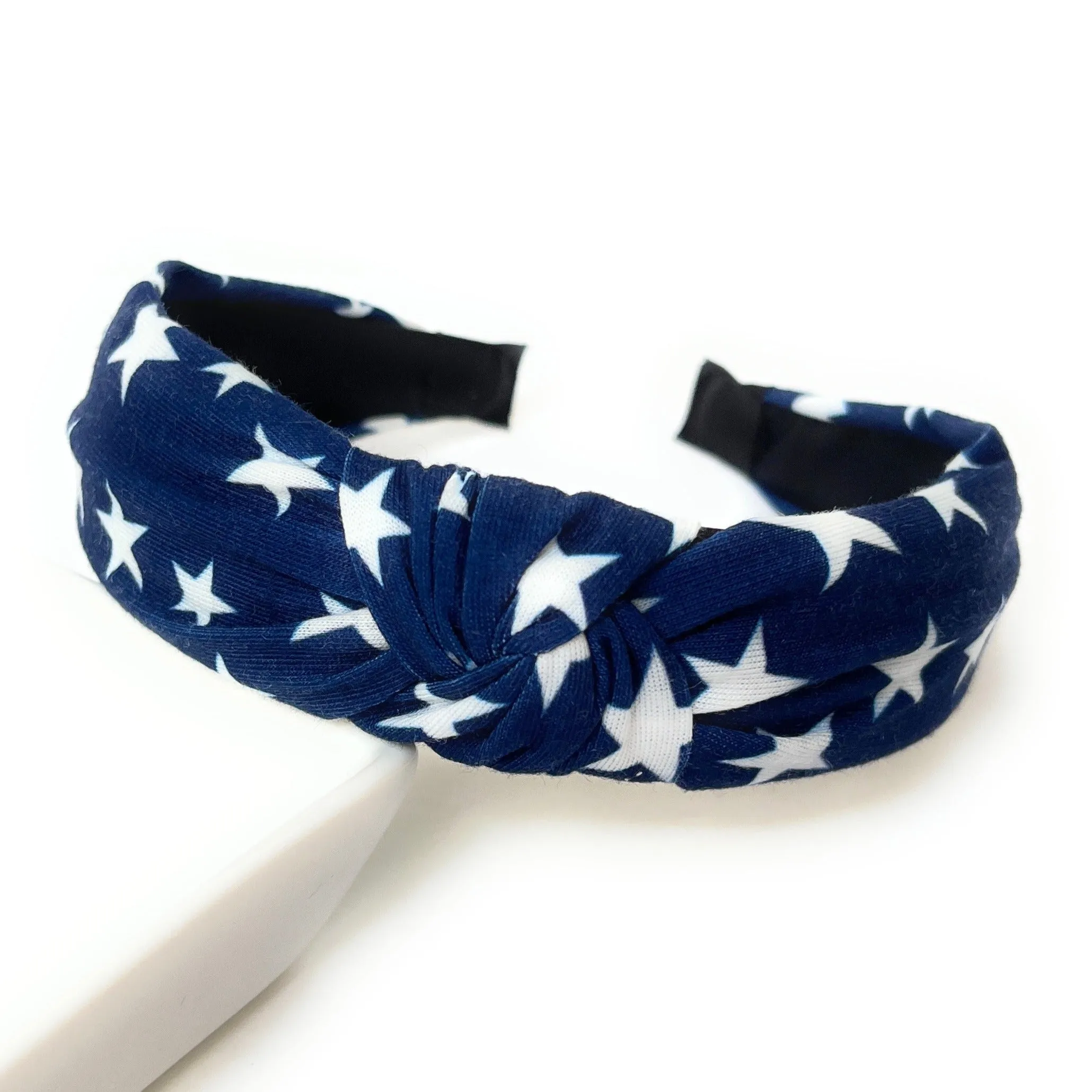 White Stars Blue Knotted Headband