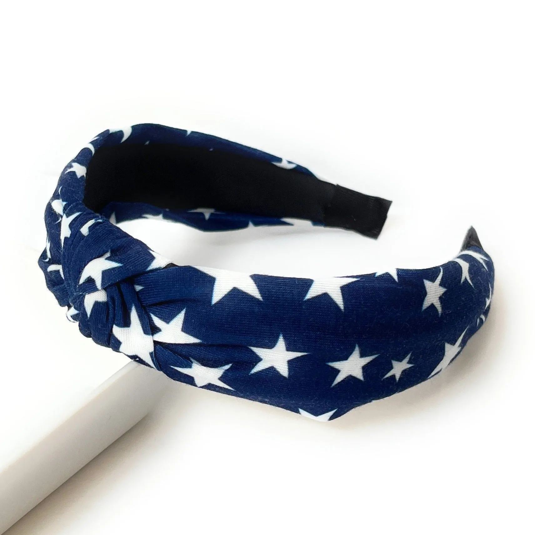 White Stars Blue Knotted Headband