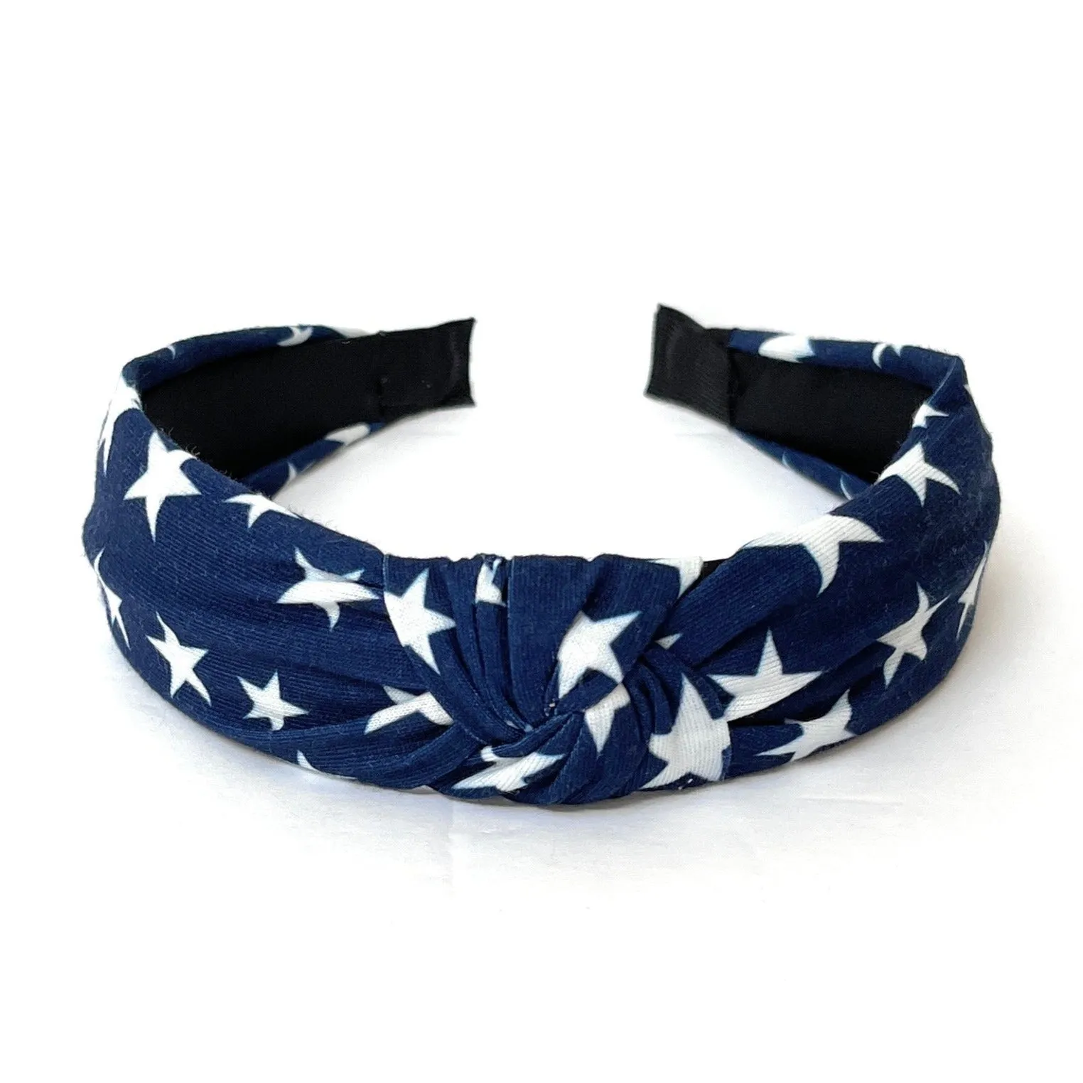 White Stars Blue Knotted Headband