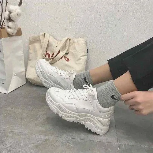 White Women Mid Top Chunky Sneaker With Lace