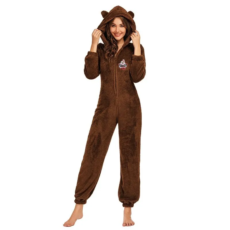 Winter Warm Pyjamas Women Onesies Fluffy Fleece Jumpsuits Sleepwear Overall Hood Sets Pajamas For Women Adult