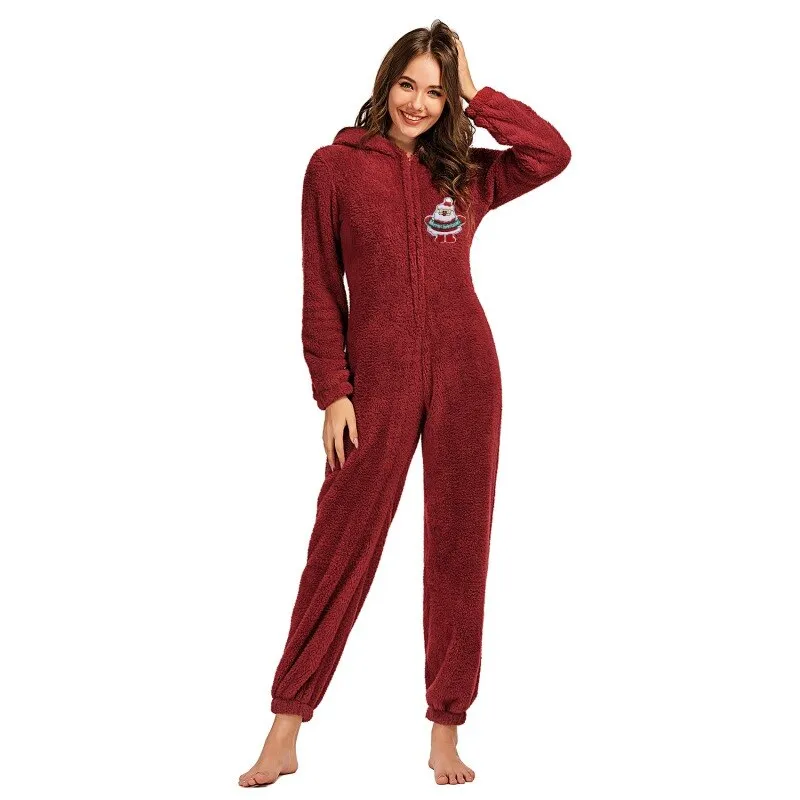 Winter Warm Pyjamas Women Onesies Fluffy Fleece Jumpsuits Sleepwear Overall Hood Sets Pajamas For Women Adult