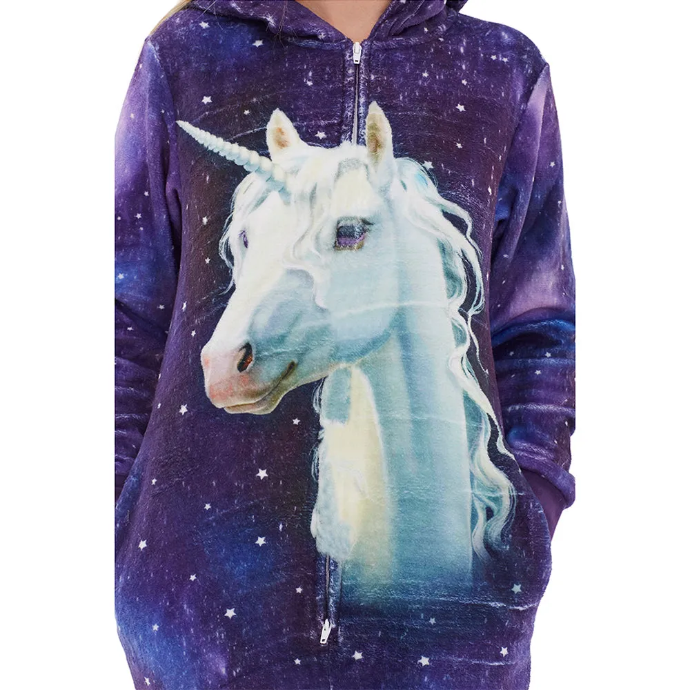 Womens Digital Print Unicorn Purple Onesie